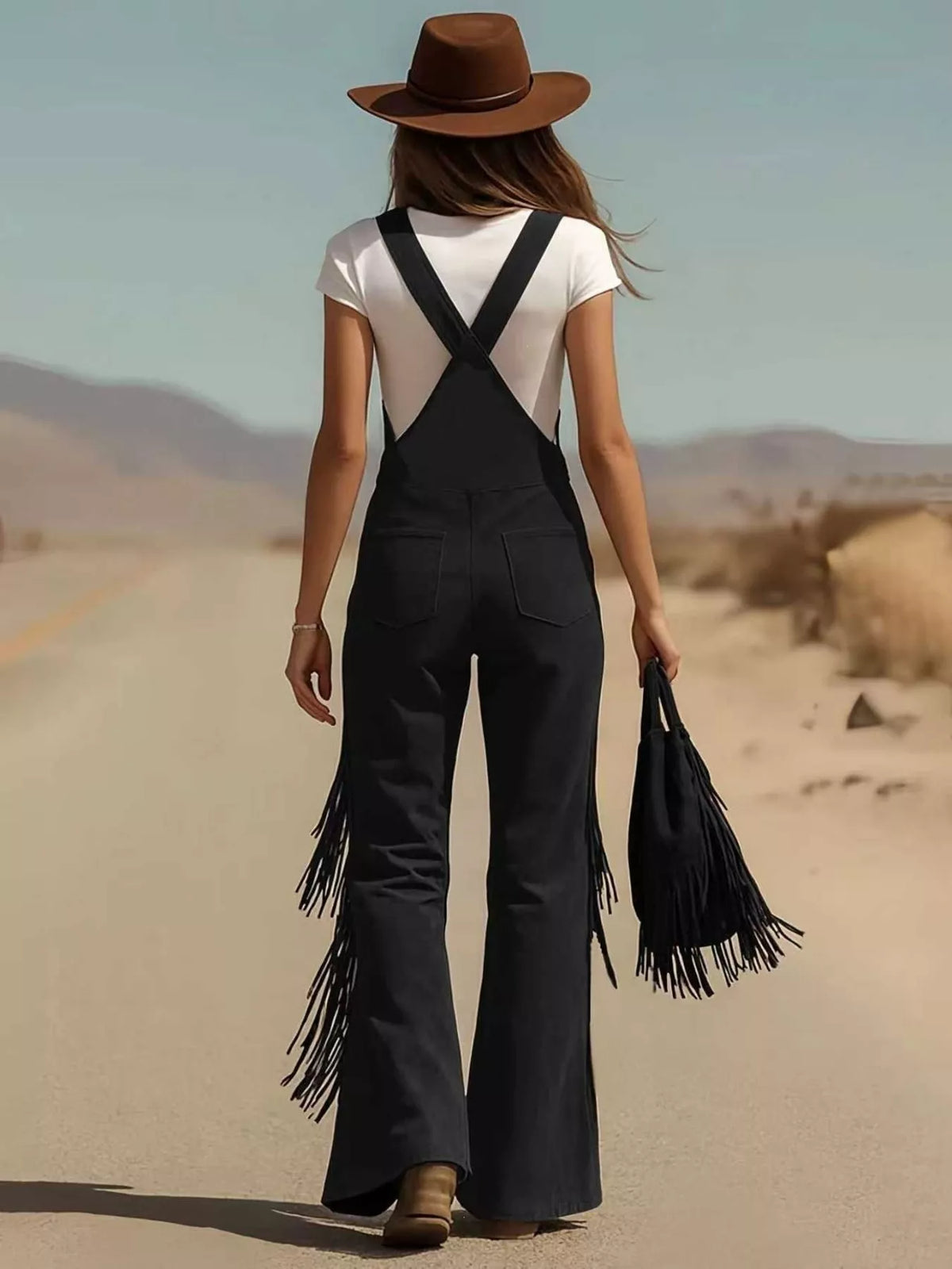 Freya Fringe Detail Flare Leg Overalls — view 6