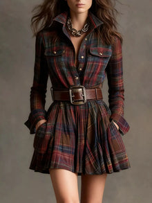 Ishtar Plaid Long Sleeve Shirt Dress — thumbnail 1