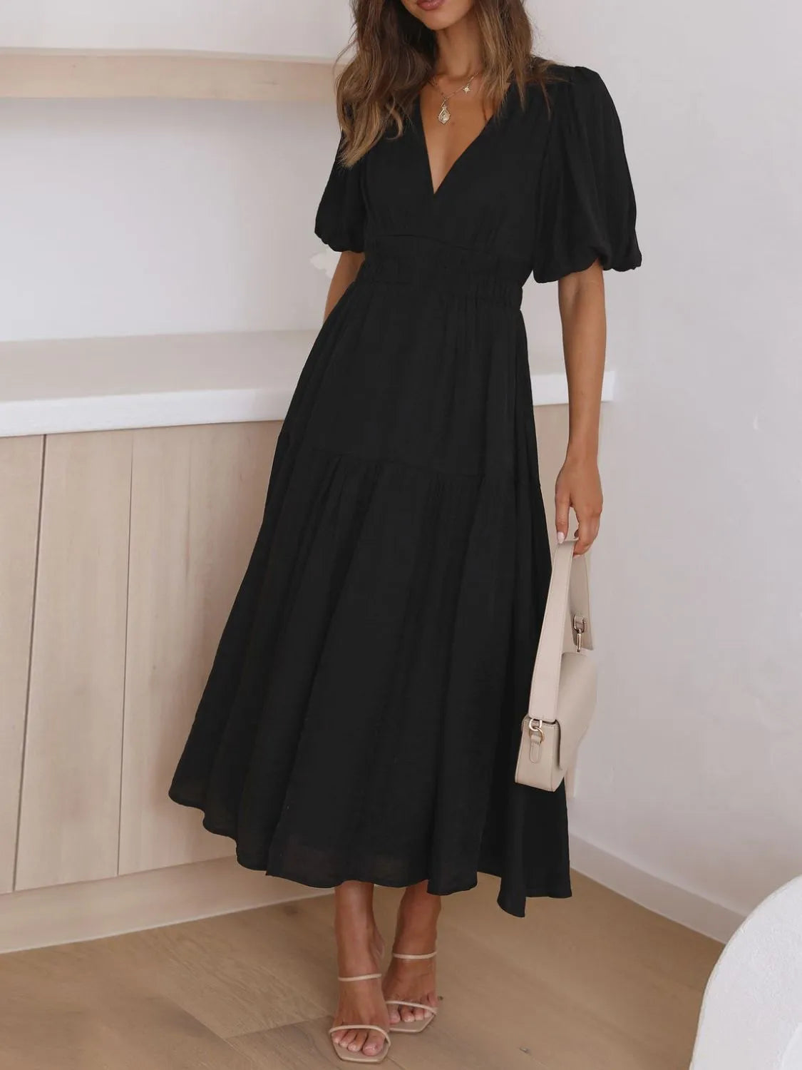 Persephone V-Neck Puff Sleeve Midi Dress — view 15