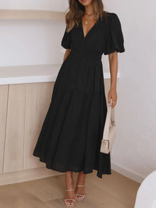 Persephone V-Neck Puff Sleeve Midi Dress — thumbnail 15