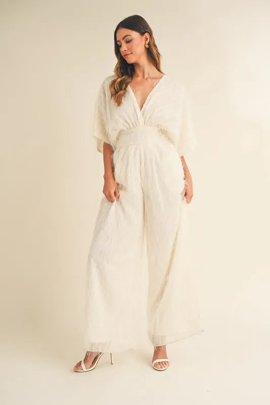 Hera Fluffy Deep V Neck Wide Leg Jumpsuit — view 9