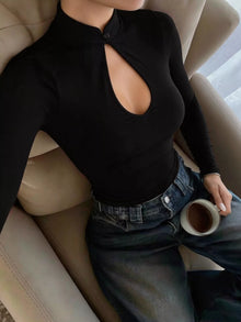 Kali Long-Sleeve Keyhole Cutout Slim-Fit T-Shirt — thumbnail 2