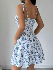 Olwen Floral Print Spaghetti Strap A-Line Mini Dress — thumbnail 6