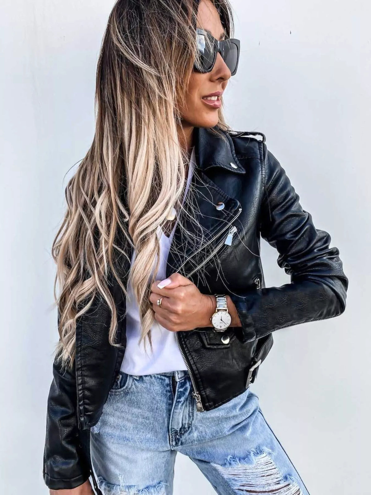 Sekhmet Zip Up Leather Motorcycle Biker Jacket — view 3