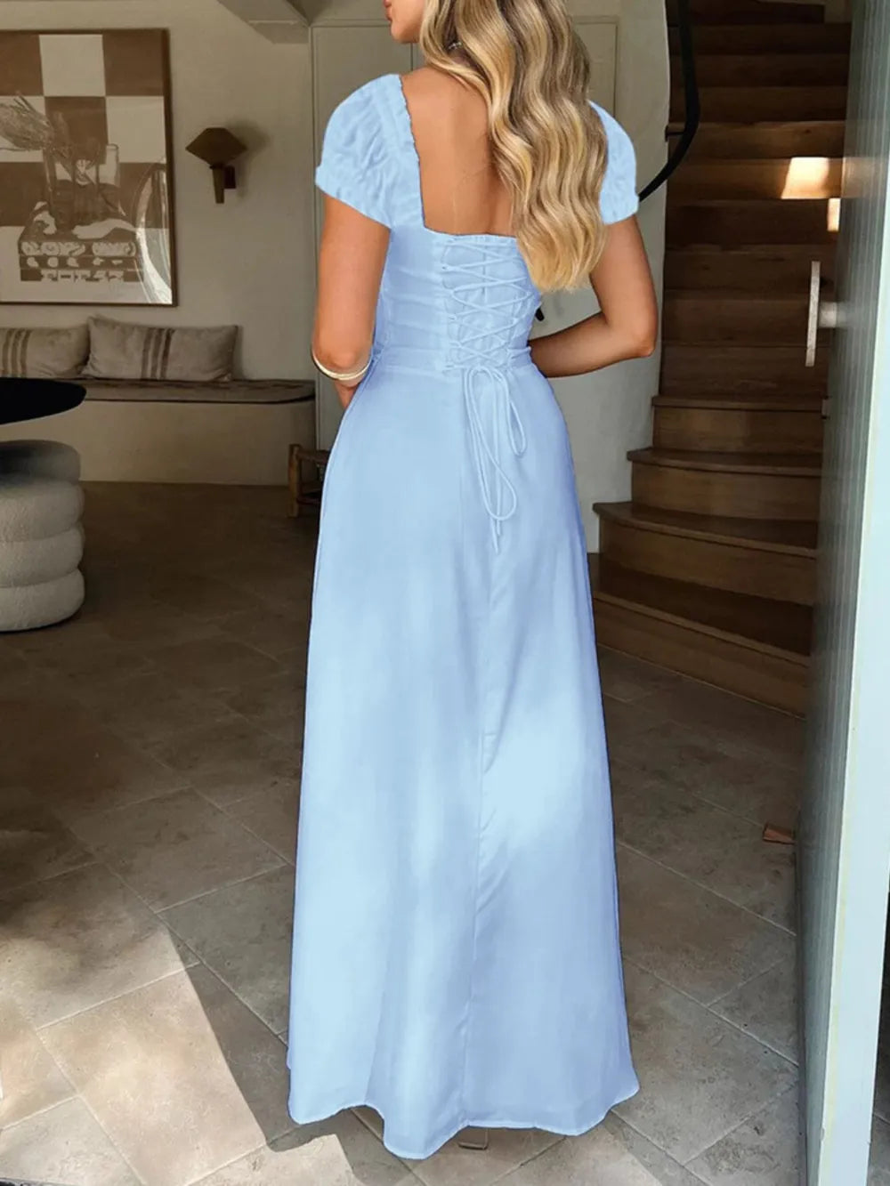 Oshun Sweetheart Neck Short Sleeve Maxi Dress — view 16