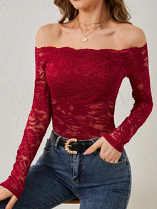 Morrigan Off-Shoulder Long Sleeve Lace Top — thumbnail 2