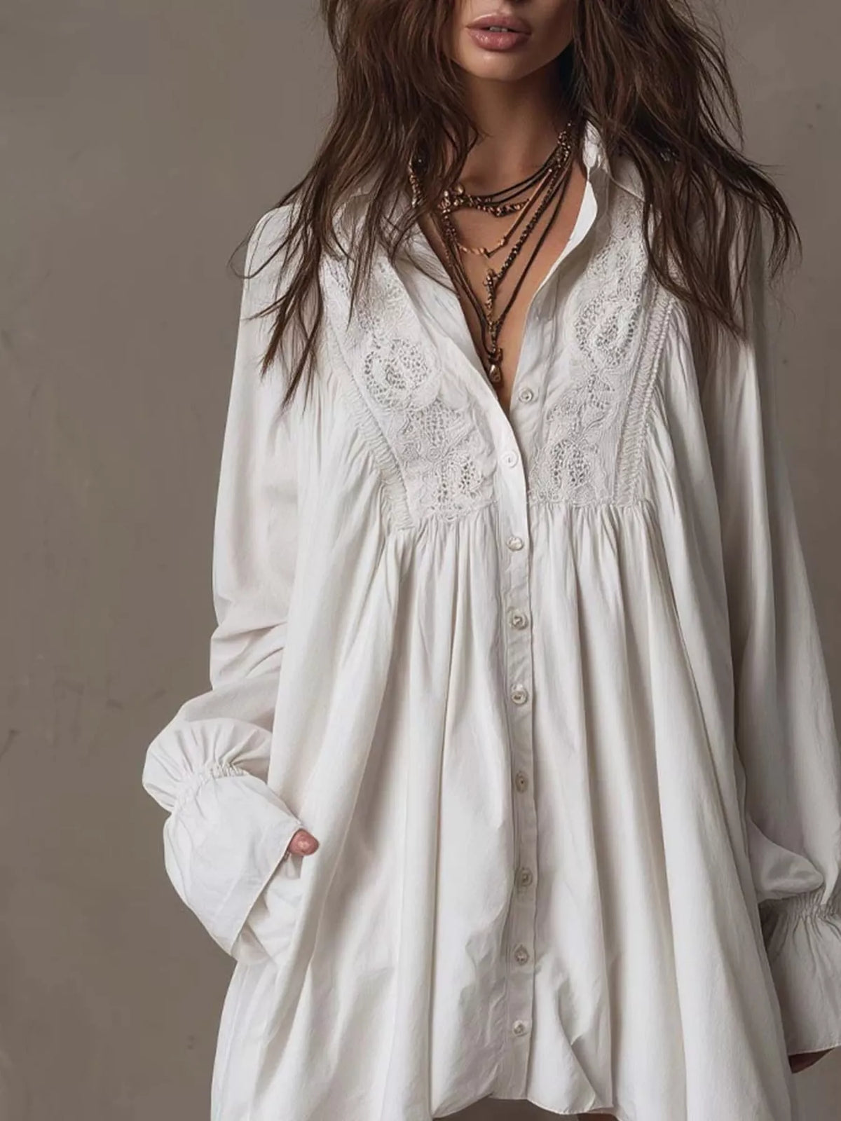 Selene Embroidered High-Low Shirt Dress — view 3