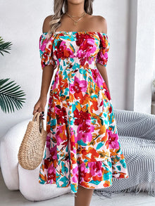 Venus Ruffled Hem Smocked Floral Short Sleeve Midi Dress — thumbnail 2