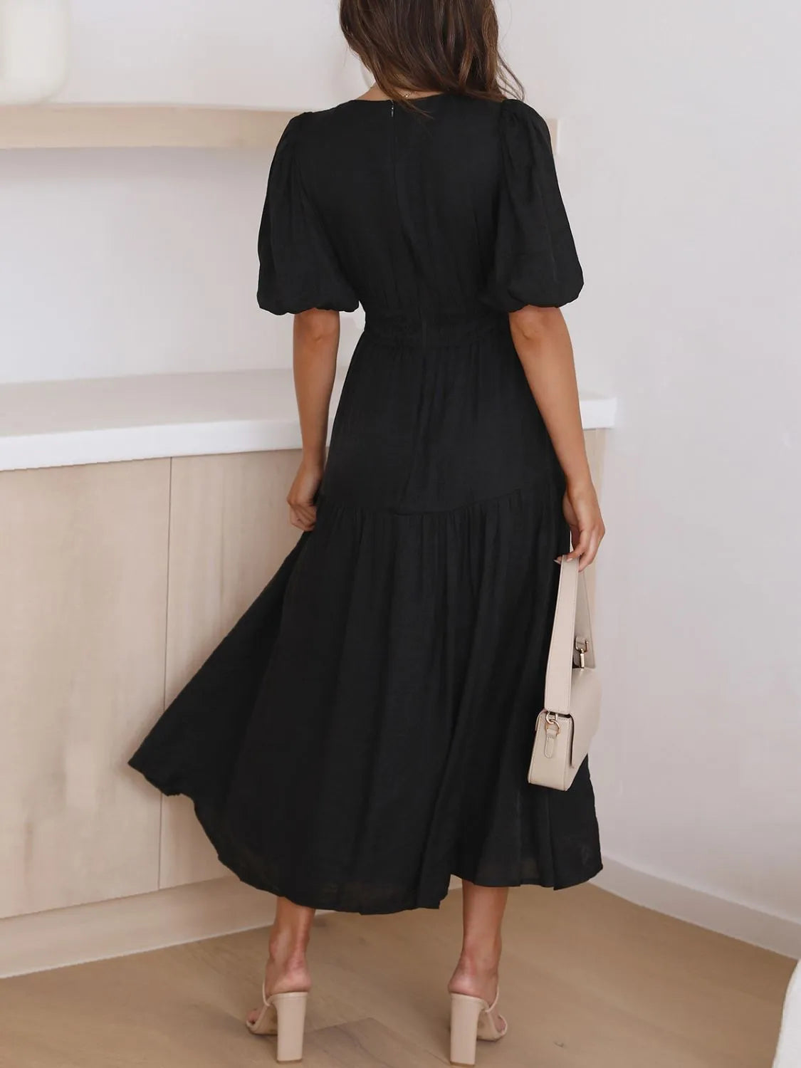 Persephone V-Neck Puff Sleeve Midi Dress — view 18
