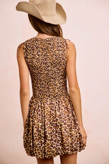 Fortuna Leopard Bow Tie Attachable Puff Sleeves Dress — thumbnail 29