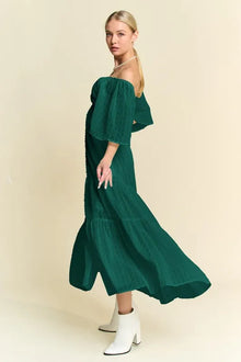 Venus Swiss Dotted Ruched Ruffle Open Back Midi Dress — thumbnail 2