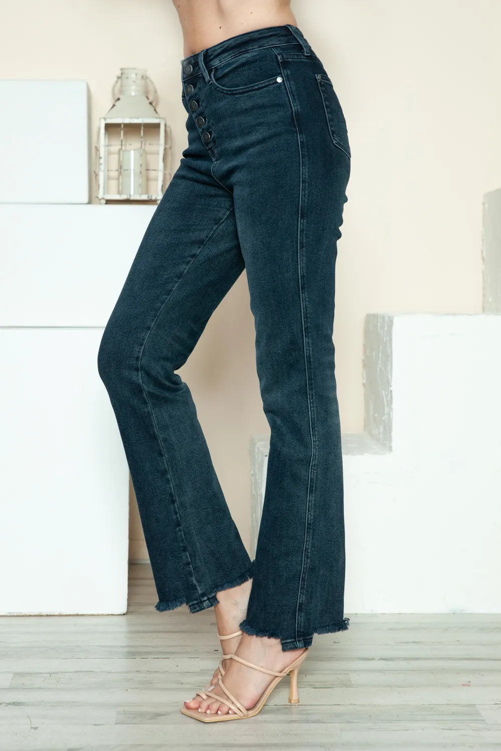 Vesta Button Fly Hem Destroy Straight Jeans — view 7