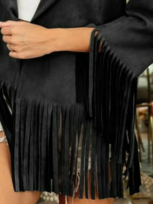 Athena Suede Single Blazer with Fringed Hem — thumbnail 2