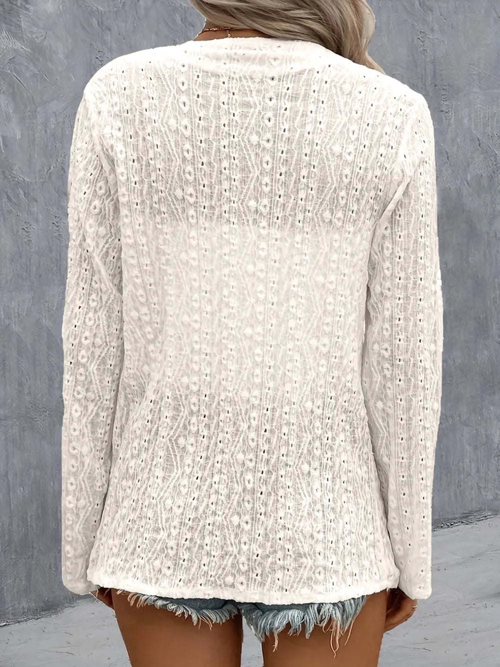 Brigid Eyelet Roll-Tab Sleeve Cardigan — view 3