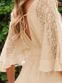 Selene Ruffle Hem Tie Back Lace Mini Dress — thumbnail 3