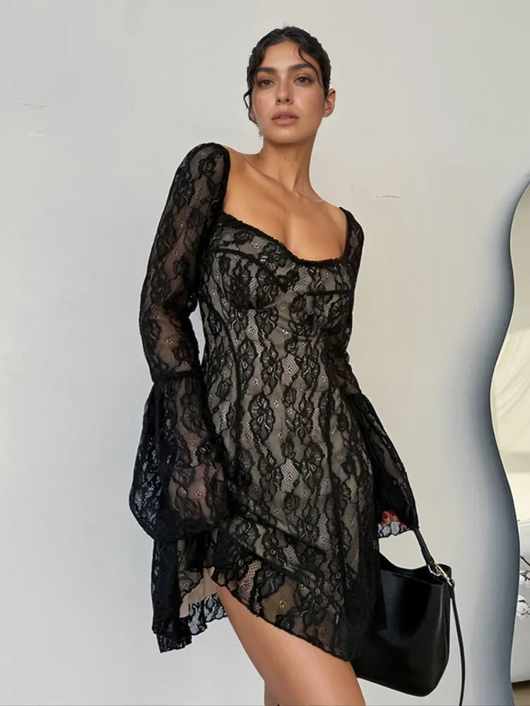 Hecate Lace Sweetheart Neck Flare Sleeve Mini Dress — view 2