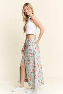 Olwen Floral Print Front Slit Denim Maxi Skirt — thumbnail 2