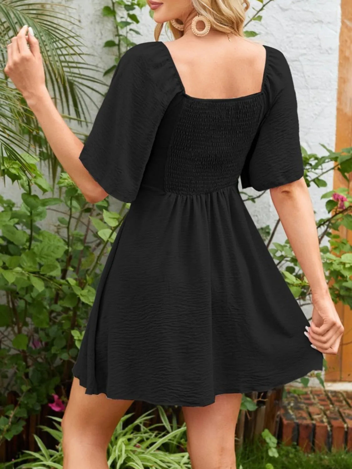 Aurora Smocked Back Knotted Flutter Sleeve Dress — view 15