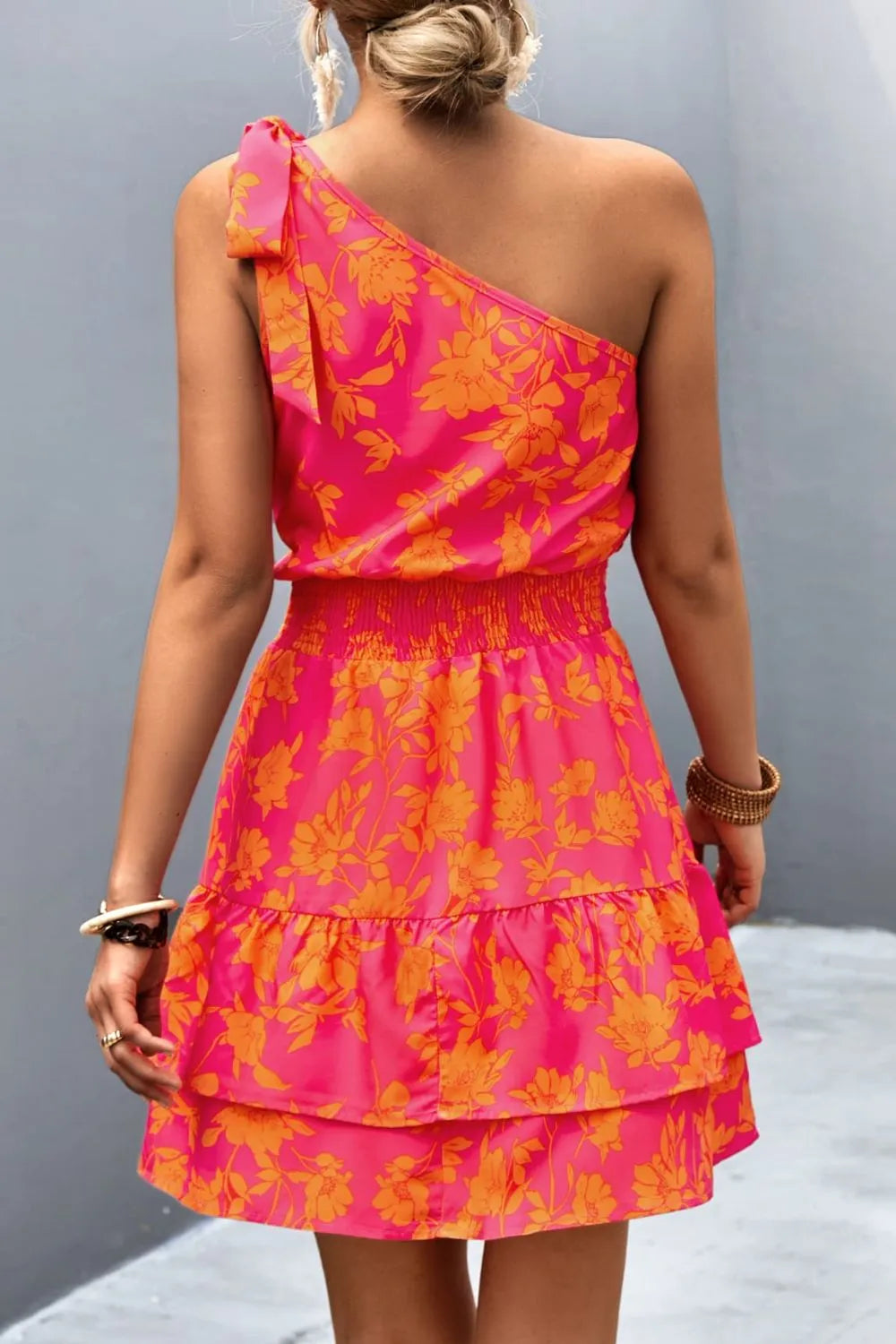 Venus Tied Smocked Printed Single Shoulder Dress — view 5