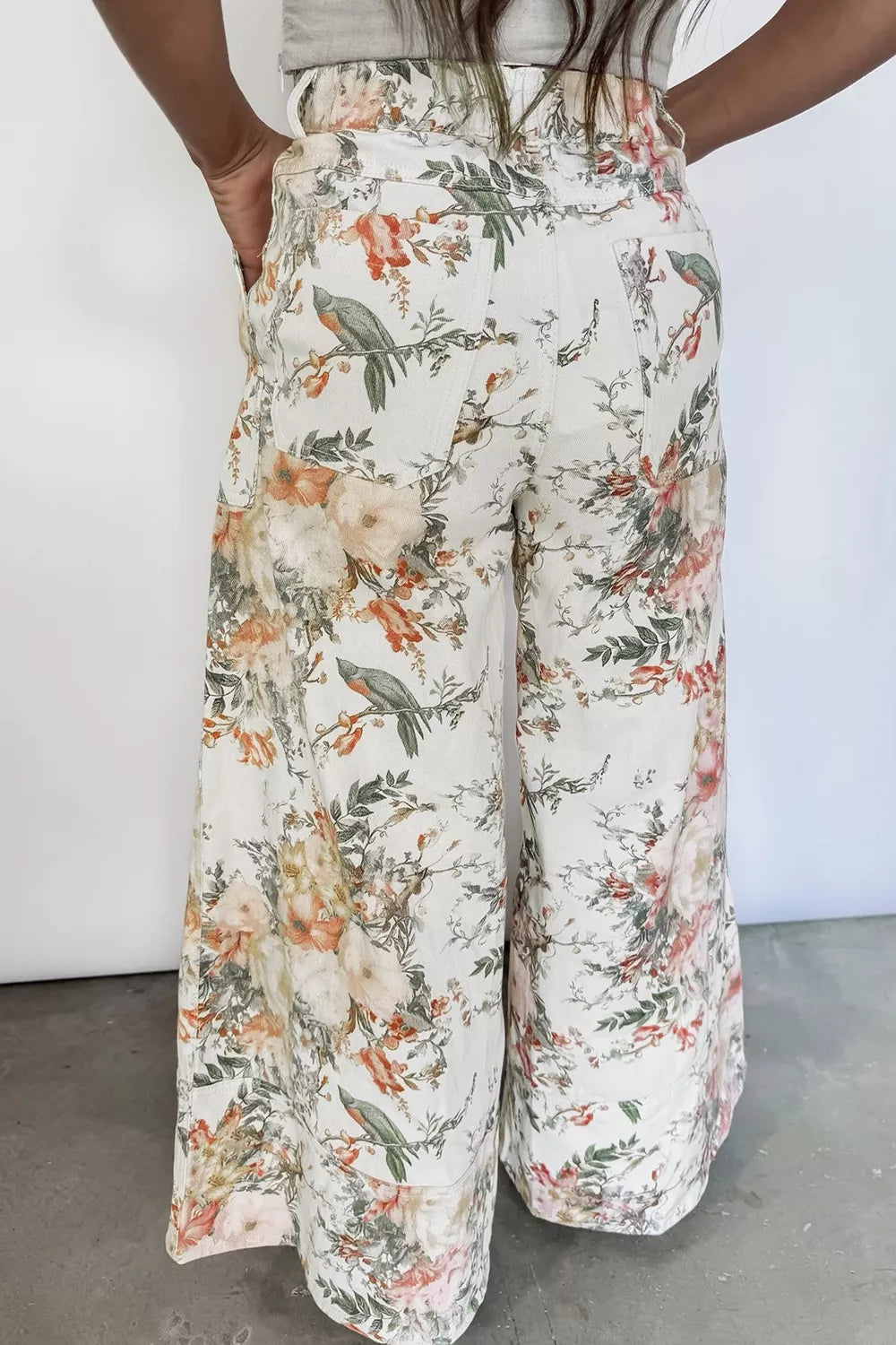 Demeter Vintage Style Floral Print High Waist Wide Leg Jeans — view 2