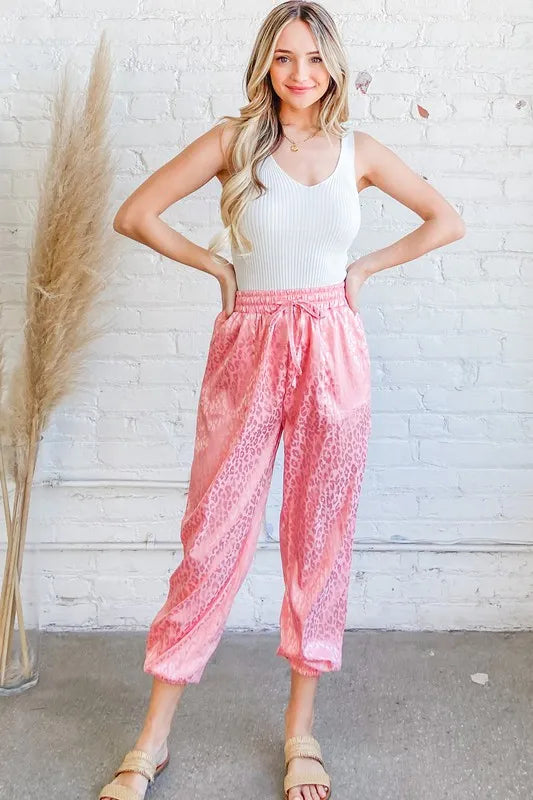 Lakshmi Satin Leopard Print Joggers — view 1