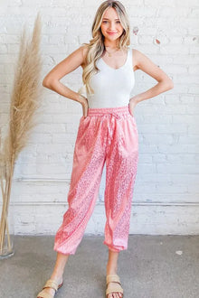 Lakshmi Satin Leopard Print Joggers — thumbnail 1