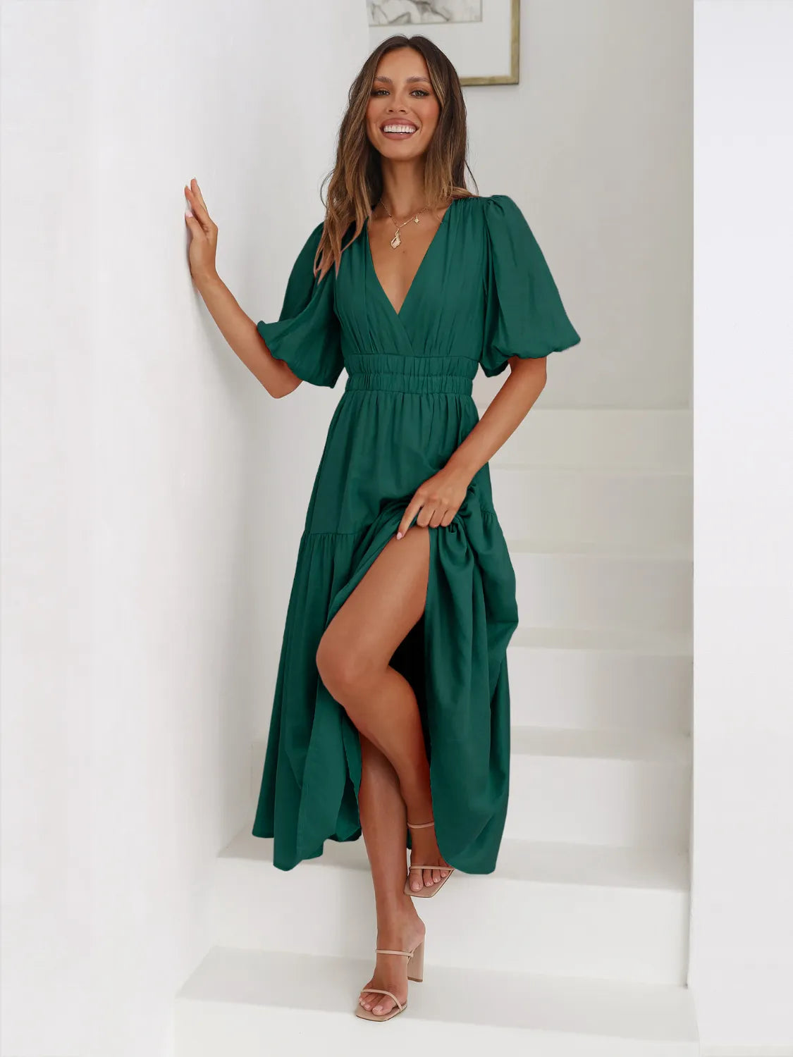 Persephone Tiered Surplice Half Sleeve Midi Dress — view 6