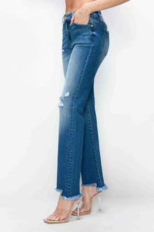 Artemis Raw Hem Distressed Mid Rise Straight Jeans — thumbnail 6