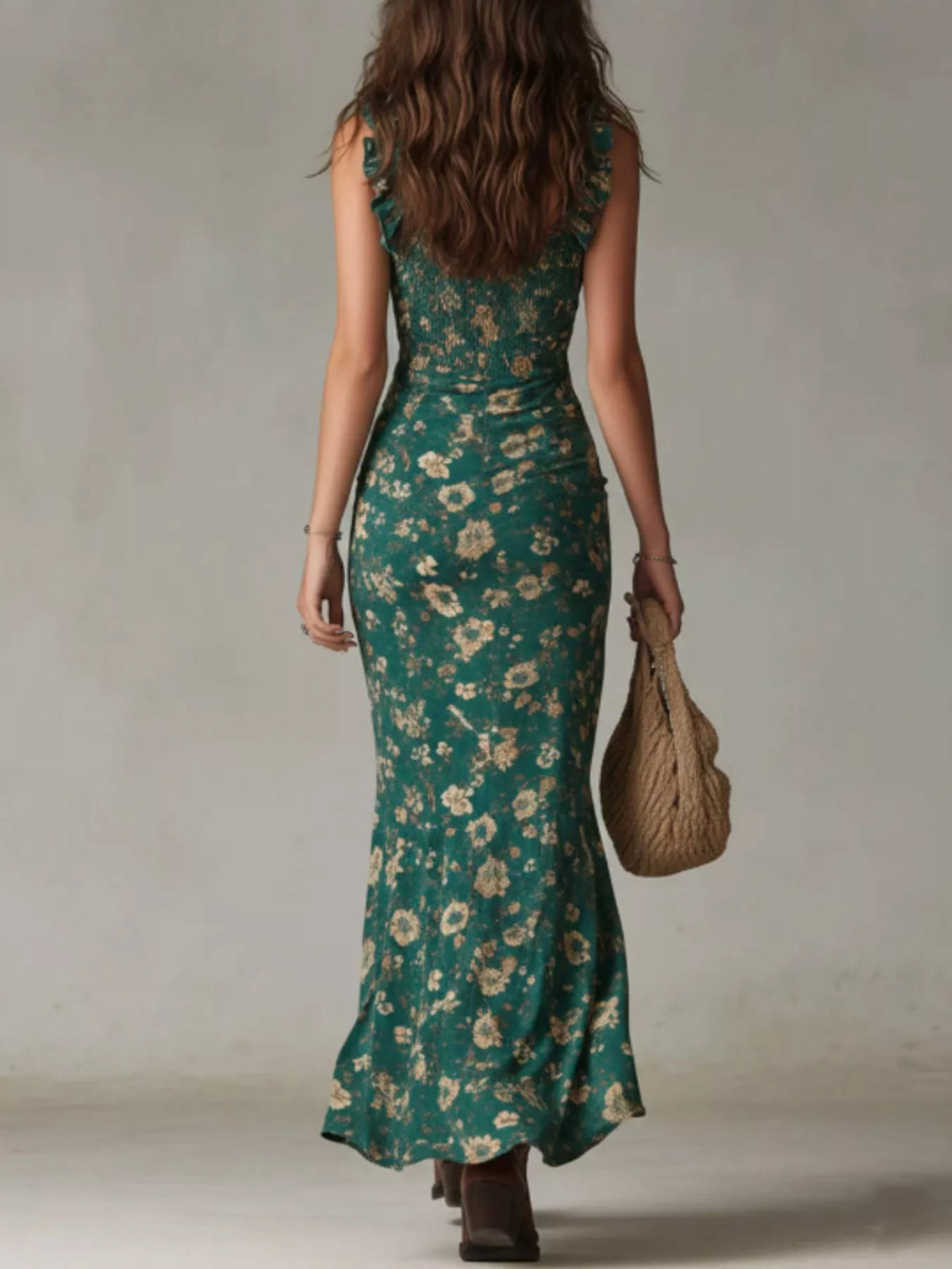 Persephone Floral Smocked Ruffle High-Low Maxi Dress — view 2