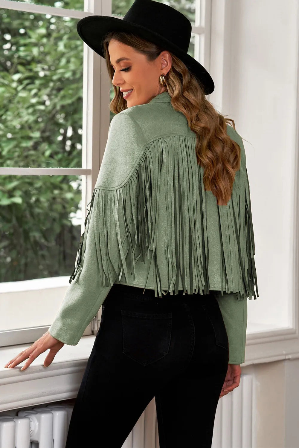 Athena Fringe Trim Lapel Collar Cropped Blazer — view 13