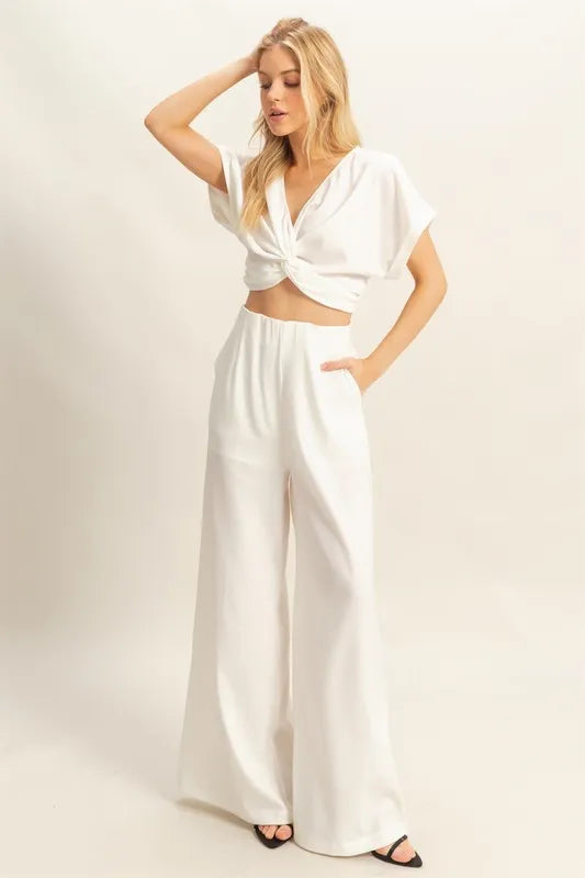 Maat Twisted Front Short Sleeve Top and Wide Leg Pants Set — view 1