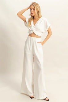 Maat Twisted Front Short Sleeve Top and Wide Leg Pants Set — thumbnail 1