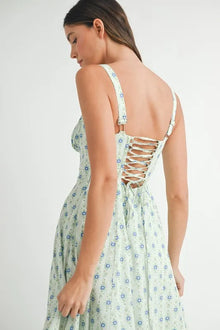 Olwen Floral Print Bustier Back Lace Up Midi Dress — thumbnail 11