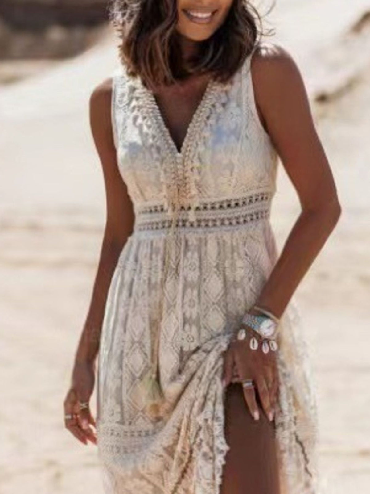 Isis Lace V-Neck Sleeveless Maxi Dress — view 3