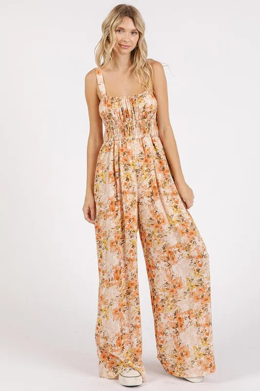 Persephone Flower Print Gathered Bust Sleeveless Jumpsuit — view 1