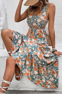 Persephone Floral Print Trimmed V Neck Tie Waist Sleeveless Dress — thumbnail 6