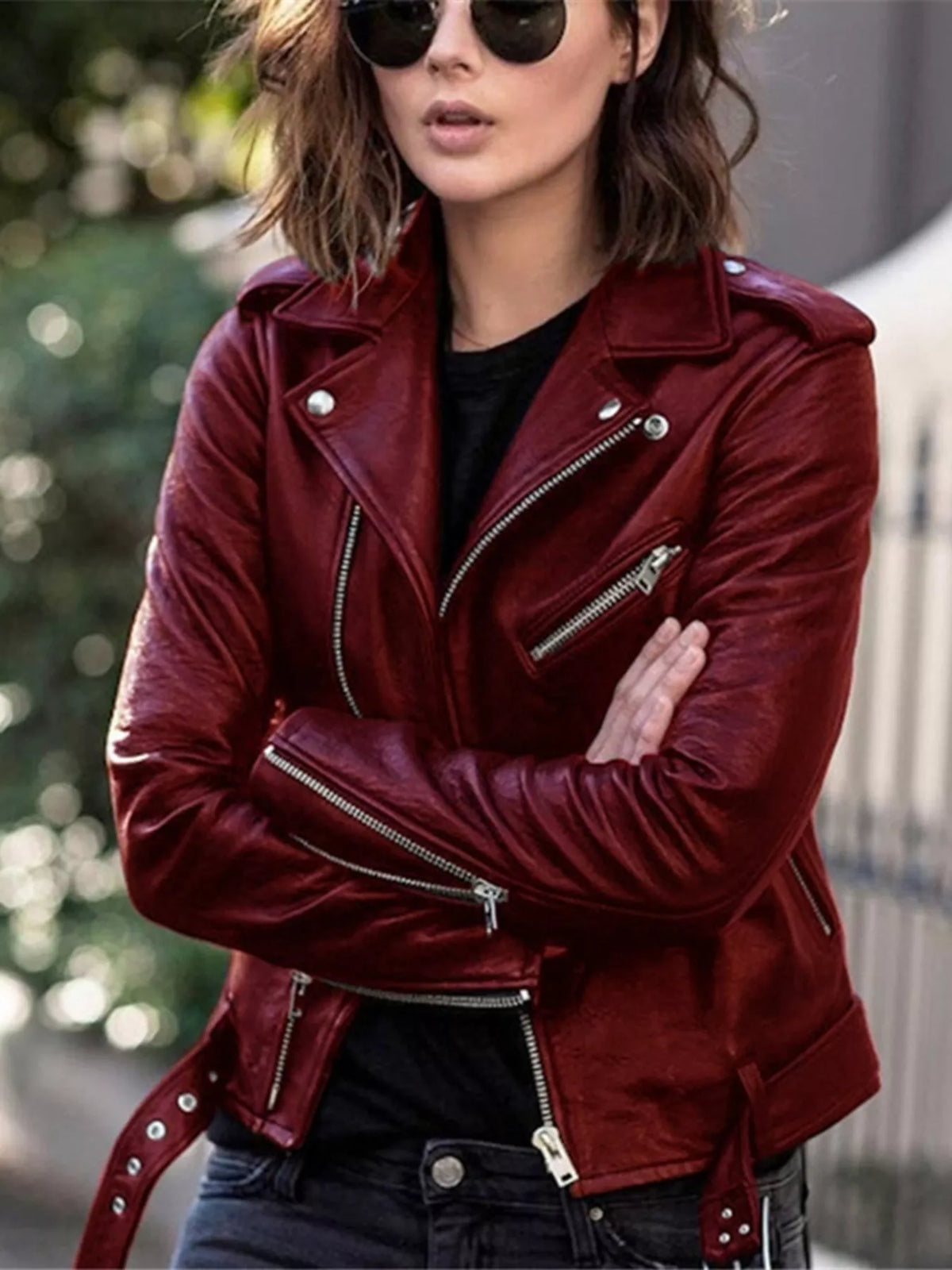 Sekhmet Zip Up Leather Motorcycle Biker Jacket — view 7