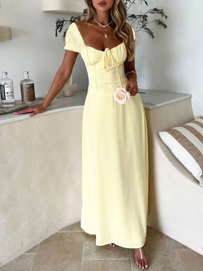Oshun Sweetheart Neck Short Sleeve Maxi Dress