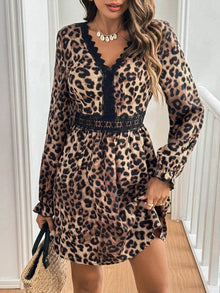 Morrigan Lace Detail Leopard Flounce Sleeve Mini Dress — thumbnail 4