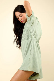 Aphrodite Lace Detail Puff Sleeve Romper with Pockets — thumbnail 3