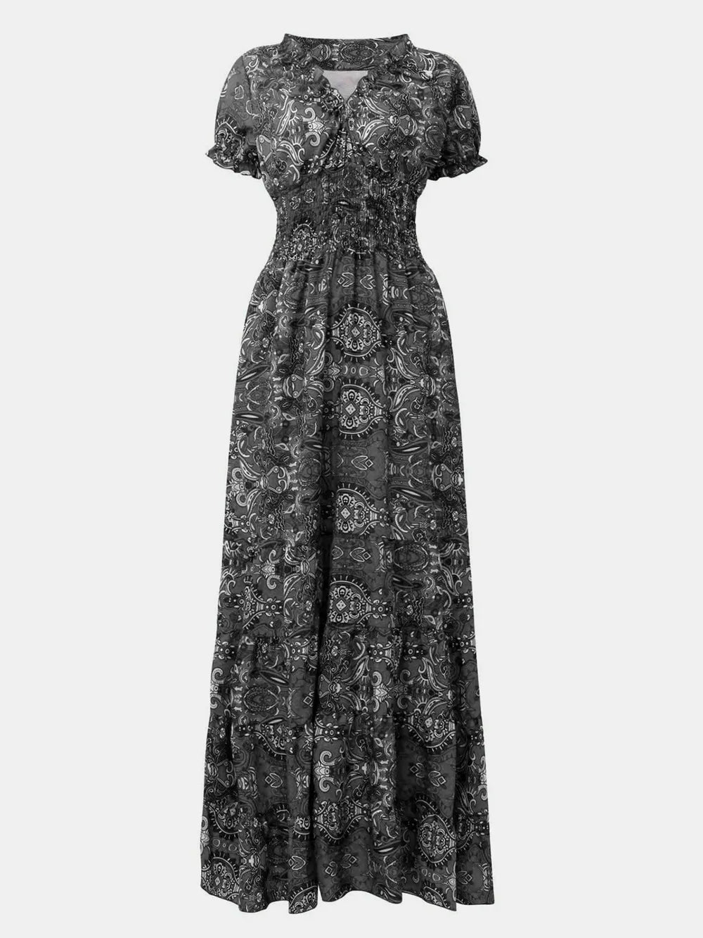 Pele Smocked Printed V-Neck Short Sleeve Dress — view 11