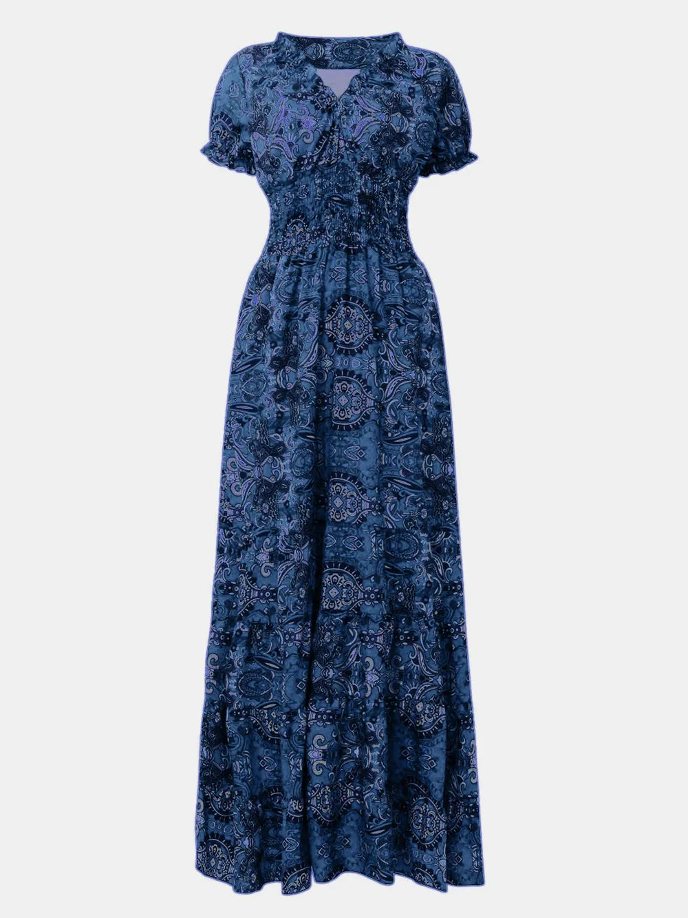 Pele Smocked Printed V-Neck Short Sleeve Dress — view 16