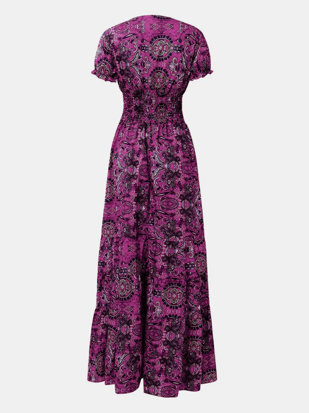 Pele Smocked Printed V-Neck Short Sleeve Dress — view 8