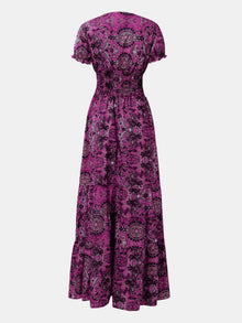 Pele Smocked Printed V-Neck Short Sleeve Dress — thumbnail 8