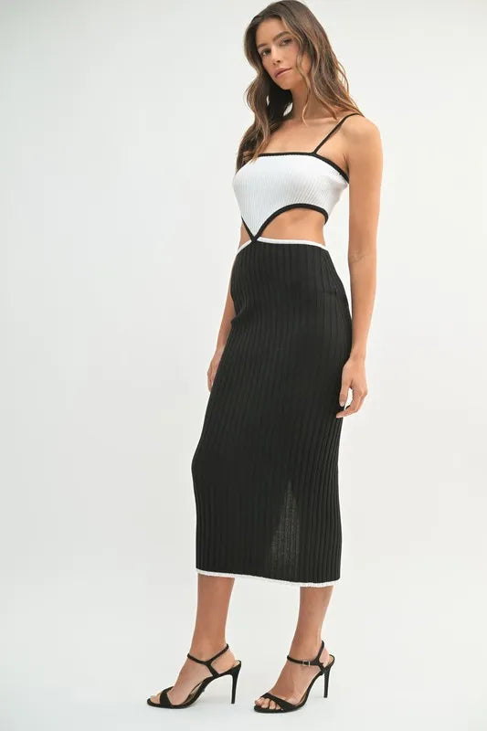 Kali Ribbed Knit Color Block Cutout Midi Dress — view 7