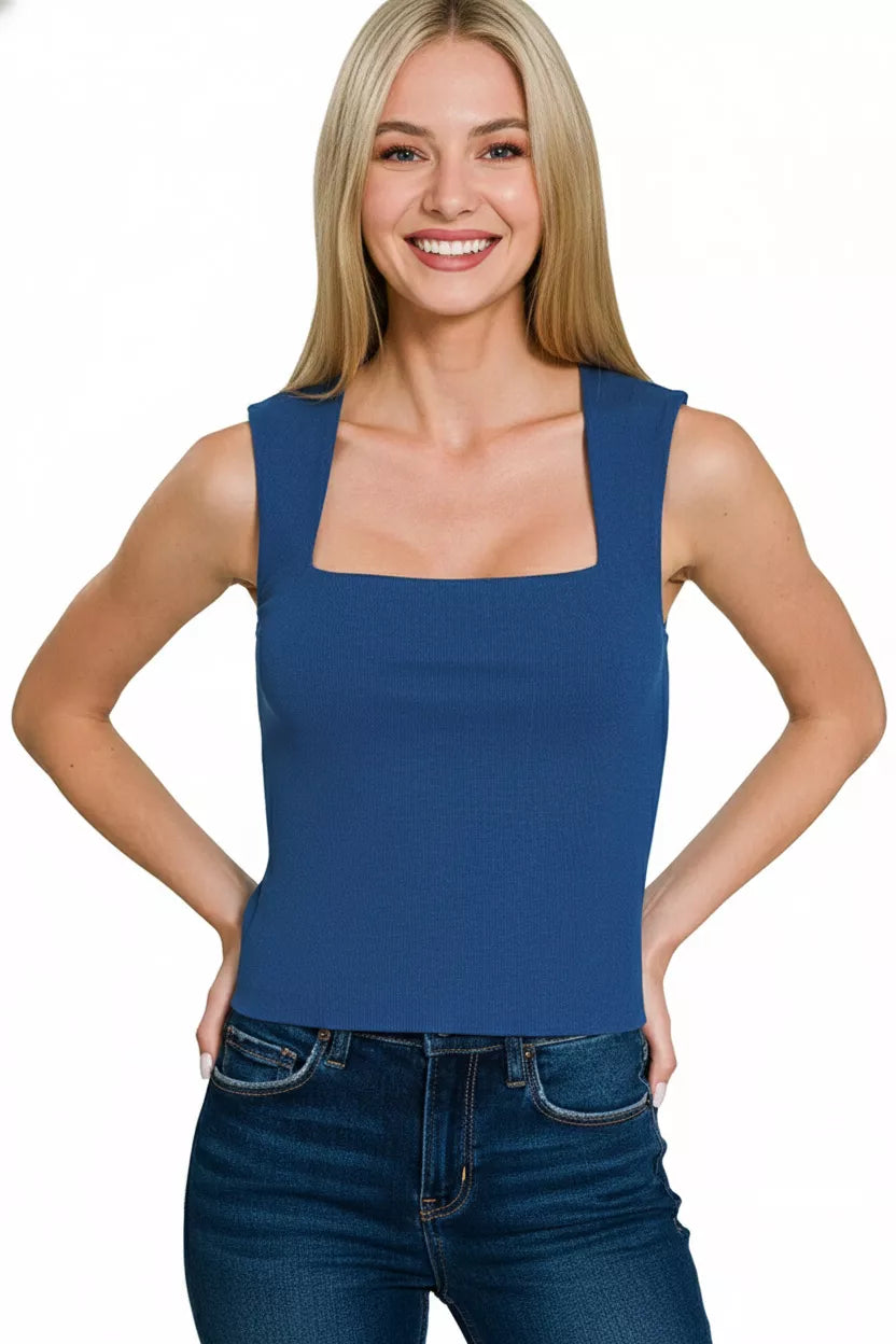 Pele Ribbed Seamless Double Layered Square Neck Tank — view 2