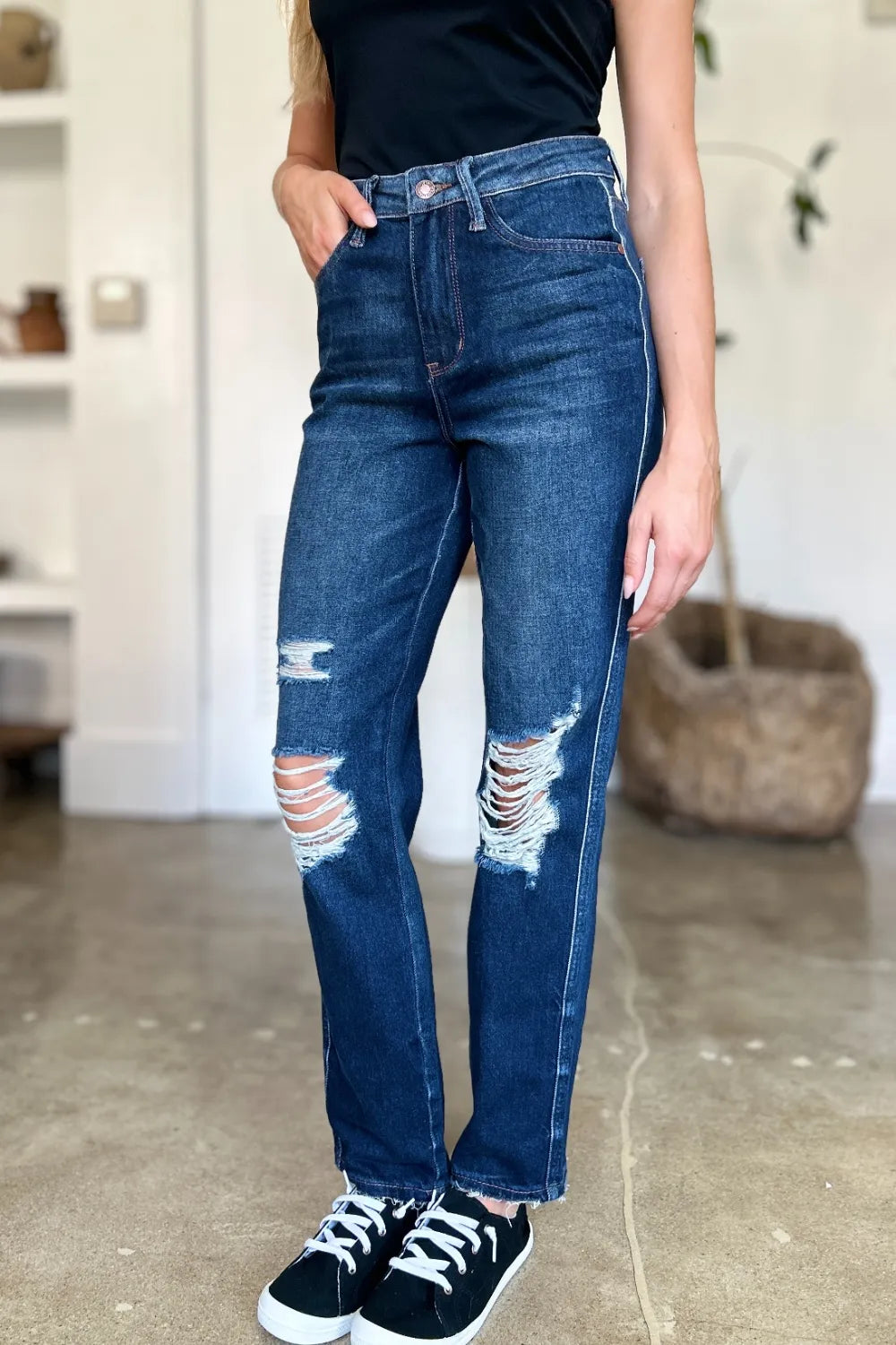 Artemis High Waist Rigid Magic Heavy Destroy Straight Jeans — view 13