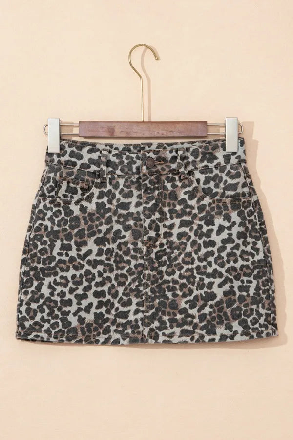 Freya Leopard Denim Mini Skirt — view 5