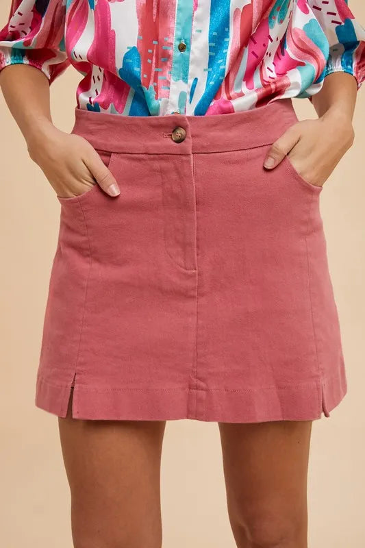 Kali Comfort Stretch Cotton Slit Detailed Mini Skirt
