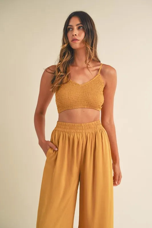 Oshun Smocked Bralette Crop Top and Wide Leg Pants Set — view 7